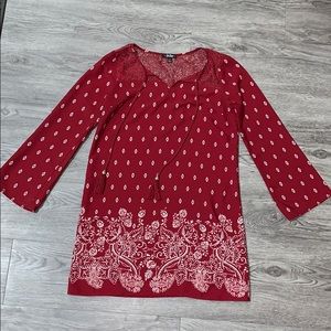 Cranberry red dress with lace detail and tassles